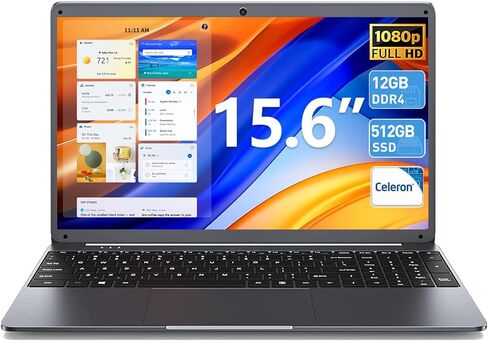 SGIN 15.6 Inch Laptop, 12GB DDR4 512GB SSD Laptop Computers, FHD 1920X1080 Screen, High Performance Quad-Core Celeron N5095 Processors, Bluetooth 4.2, Webcam, 2.4G/5G WiFi(Gray) in Kuwait