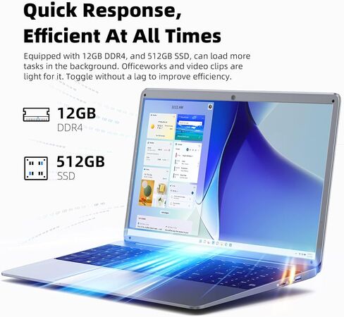 SGIN 15.6 Inch Laptop, 12GB DDR4 512GB SSD Laptop Computers, FHD 1920X1080 Screen, High Performance Quad-Core Celeron N5095 Processors, Bluetooth 4.2, Webcam, 2.4G/5G WiFi(Gray) in Kuwait
