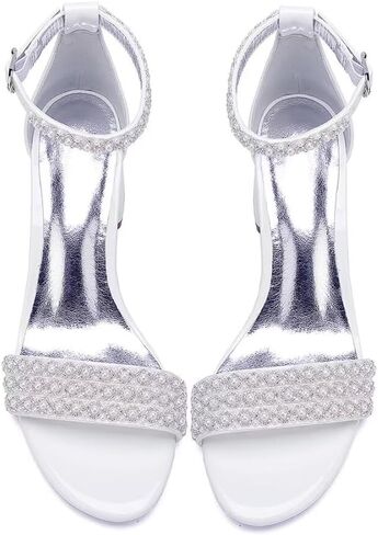 Block Heels Pearls Wedding Sandals Open Toe Ankle Strap Evening Party Summer Shoes in Saudi Arabia