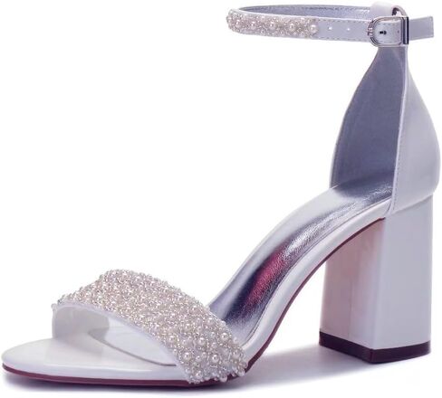 Block Heels Pearls Wedding Sandals Open Toe Ankle Strap Evening Party Summer Shoes in Saudi Arabia