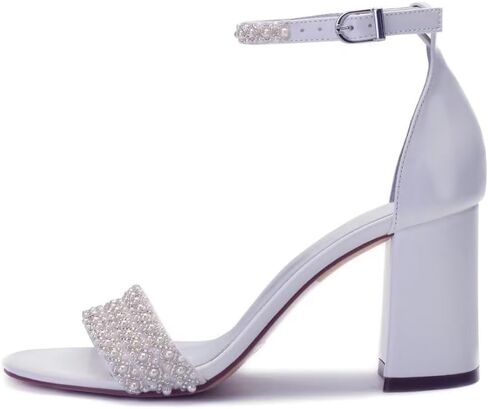Block Heels Pearls Wedding Sandals Open Toe Ankle Strap Evening Party Summer Shoes in Saudi Arabia