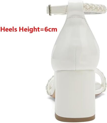 Block Heels Pearls Wedding Sandals Open Toe Ankle Strap Evening Party Summer Shoes in Kuwait
