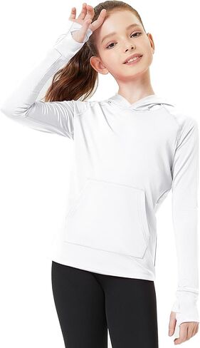 FitsT4 Sports Kids UPF50+ Sun Shirt with Pockets Thumbholes Girls Lightweight Quick Dry UV Protection Long Sleeve Hoodie in Saudi Arabia