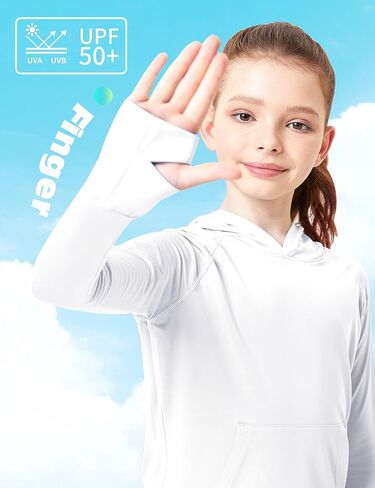 FitsT4 Sports Kids UPF50+ Sun Shirt with Pockets Thumbholes Girls Lightweight Quick Dry UV Protection Long Sleeve Hoodie in Saudi Arabia