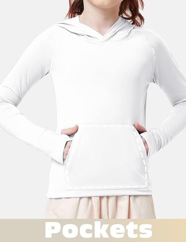 FitsT4 Sports Kids UPF50+ Sun Shirt with Pockets Thumbholes Girls Lightweight Quick Dry UV Protection Long Sleeve Hoodie in Saudi Arabia