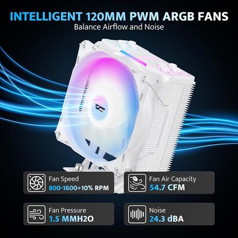 darkFlash Z4Pro Mist CPU Cooler، 120mm Single-Tower، TDP 200W، 4 × Ф6mm Heatpipes، ARGB PWM PC Fans، CPU Air Cooler متوافق مع Intel LGA115x / 12xx / 17xx؛ ايه ام دي AM4/AM5، ارتفاع 155 ملم (أسود) in Kuwait