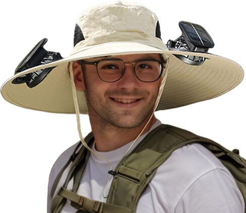 Men Sun Hat with 2 Solar Fan UPF 50+ Fishing Hats Wide Brim UV Protection Sun Hat, USB Charging in Saudi Arabia
