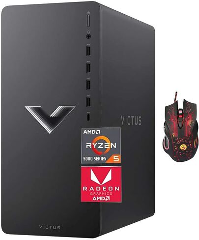 كمبيوتر HP 2024 الأحدث Victus Gaming Desktop، معالج AMD Ryzen 5-5600G، ذاكرة الوصول العشوائي 64 جيجابايت، 1 تيرابايت SSD، رسومات AMD Radeon RX 6400، Wi-Fi 6، بلوتوث، HDMI، Windows 11 Home، مع ماوس in Saudi Arabia