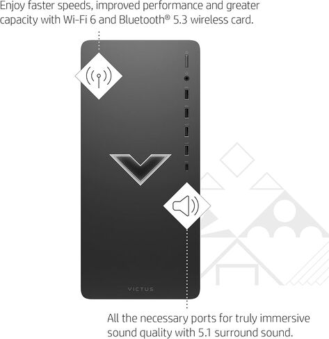 كمبيوتر HP 2024 الأحدث Victus Gaming Desktop، معالج AMD Ryzen 5-5600G، ذاكرة الوصول العشوائي 64 جيجابايت، 1 تيرابايت SSD، رسومات AMD Radeon RX 6400، Wi-Fi 6، بلوتوث، HDMI، Windows 11 Home، مع ماوس in Saudi Arabia