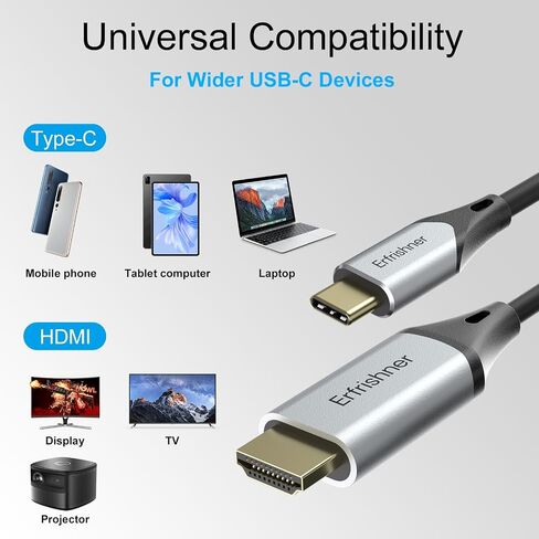 كابل USB C إلى HDMI للمكتب المنزلي بطول 6 أقدام (4K@60 هرتز)، كابل USB من النوع C إلى HDMI، Thunderbolt 4/3 متوافق مع iPhone 15 Pro/Max، MacBook Pro/Air 2023، iPad Pro، Surface Book 2، Galaxy S23 in Saudi Arabia