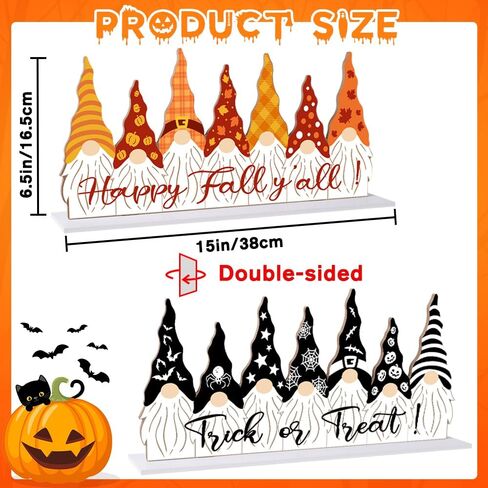 Halloween Fall Wooden Table Sign Decorations Double-sided Halloween and Thanksgiving Gnome Truck Sign Tabletop Ornaments for Autumn Harvest Party Home Farmhouse Decorations Supplies in Saudi Arabia