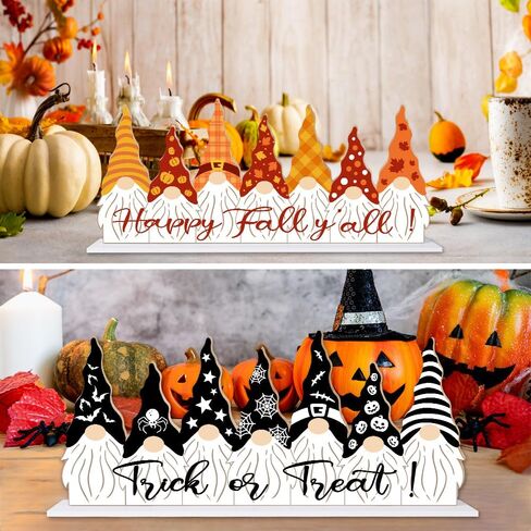 Halloween Fall Wooden Table Sign Decorations Double-sided Halloween and Thanksgiving Gnome Truck Sign Tabletop Ornaments for Autumn Harvest Party Home Farmhouse Decorations Supplies in Saudi Arabia