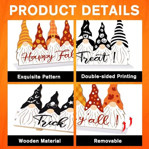 Halloween Fall Wooden Table Sign Decorations Double-sided Halloween and Thanksgiving Gnome Truck Sign Tabletop Ornaments for Autumn Harvest Party Home Farmhouse Decorations Supplies in Saudi Arabia