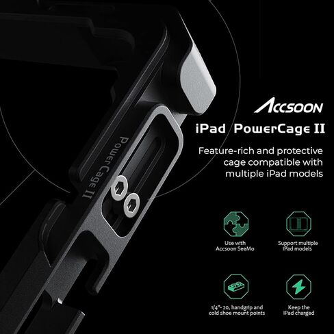 Accsoon iPad Power Cage Ⅱ لأجهزة iPad، متوافق مع Ipad - الجيل 5، 6، 7، 8، 9، 10، Ipad Air - الجيل 3، 4، 5، Ipad Pro - 9.7 بوصة، 10.5 بوصة، 11 بوصة (الجيل 1، 2، 3، 4)، محول لوحة البطارية ACC04 NP-F in Kuwait