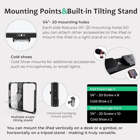 Accsoon iPad Power Cage Ⅱ لأجهزة iPad، متوافق مع Ipad - الجيل 5، 6، 7، 8، 9، 10، Ipad Air - الجيل 3، 4، 5، Ipad Pro - 9.7 بوصة، 10.5 بوصة، 11 بوصة (الجيل 1، 2، 3، 4)، محول لوحة البطارية ACC04 NP-F in Kuwait