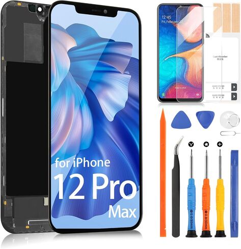Screen Replacement for iPhone 12 Pro Max LCD Display Digitizer for iPhone A2342,A2410,A2411,A2412 Screen Touch Full Assembly with Repair Tools(Black,6.7 inch) in Saudi Arabia