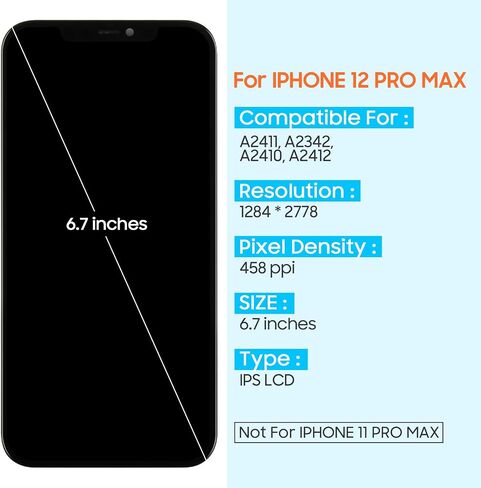Screen Replacement for iPhone 12 Pro Max LCD Display Digitizer for iPhone A2342,A2410,A2411,A2412 Screen Touch Full Assembly with Repair Tools(Black,6.7 inch) in Saudi Arabia