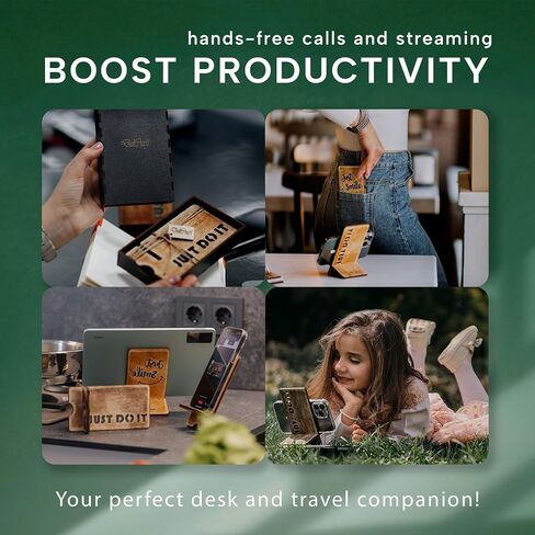 Premium Quality Wooden Phone Stand with Gift Wood Box - Decorative Desktop Docking Station and Charging Organizer for iPhone, Ipad - Home Office Decor Memory Keepsake Craft Vacation in Saudi Arabia