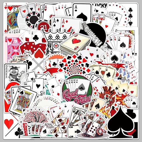 Poker Stickers | 50 Pcs Vinyl Cartoon Playing Card Stickers for Laptops, Phones, Water Bottles, Skateboard - Casino Stickers, Poker Chip Stickers for Casino Theme Party, Decals Gifts for Adults in Saudi Arabia