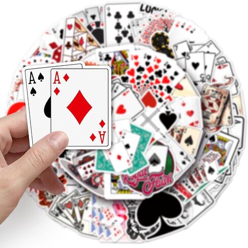 Poker Stickers | 50 Pcs Vinyl Cartoon Playing Card Stickers for Laptops, Phones, Water Bottles, Skateboard - Casino Stickers, Poker Chip Stickers for Casino Theme Party, Decals Gifts for Adults in Saudi Arabia