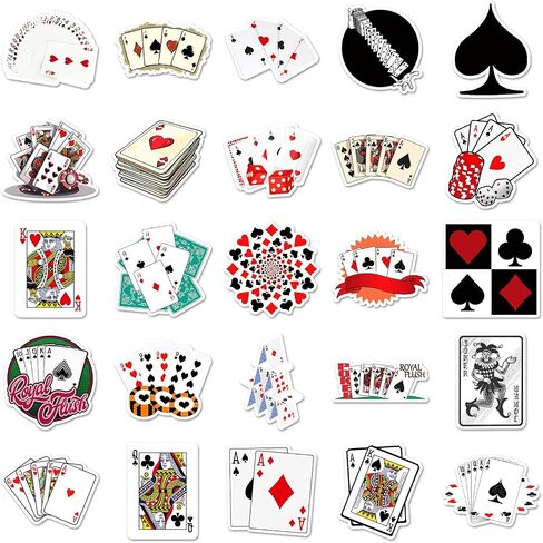 Poker Stickers | 50 Pcs Vinyl Cartoon Playing Card Stickers for Laptops, Phones, Water Bottles, Skateboard - Casino Stickers, Poker Chip Stickers for Casino Theme Party, Decals Gifts for Adults in Saudi Arabia