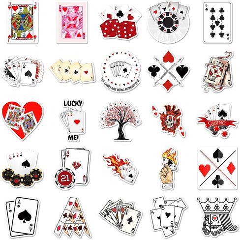 Poker Stickers | 50 Pcs Vinyl Cartoon Playing Card Stickers for Laptops, Phones, Water Bottles, Skateboard - Casino Stickers, Poker Chip Stickers for Casino Theme Party, Decals Gifts for Adults in Saudi Arabia