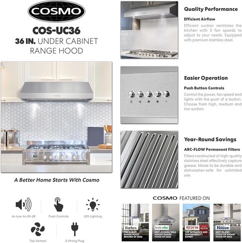 COSMO UMC36 36 in. Ducted Under Cabinet Stainless Steel Range Hood with LED Light, 380 CFM, Permanent Filter, 36 inch in Saudi Arabia