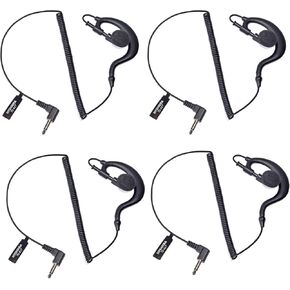 3.5mm Surveillance Listen Only Earpiece, G Shape Headset with Coiled Cable for Motorola Icom Yaesu Walkie-Talkie Ham Transceiver, Handheld Raido Speaker Mic Jacks Plug (Pack of 4)