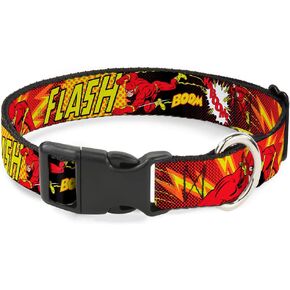 Buckle-Down Plastic Clip Collar - The Flash BOOM-KABOOM! - 1" Wide - Fits 11-17" Neck - Medium