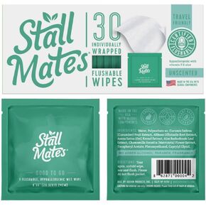 Stall Mates Wipes Feminine Fresh - Flushable Wipes | Individually Wrapped | Feminine Cleansing Wipes | Travel Friendly | PH balanced | Unscented with Sunflower, Rosemary and Aloe | (30 on-the-go singles)