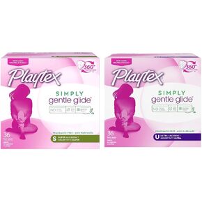 Playtex Simply Gentle Glide Multipack Fresh Scent Tampons with Regular and Super Absorbencies, 36 Count (Pack of 2) (Packaging May Vary)