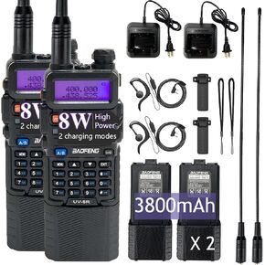 Baofeng UV-5R 8W Ham Radio Long Range Walkie Talkies UV5R Dual Band Handheld Radios with Rechargerable 3800mAh Battery, D15 Antenna 2 Pack for Hiking Hunting