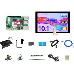 Waveshare Display Kit, Compatible with Raspberry Pi 5, Bundle with Raspberry Pi 5 4GB, 10.1inch LCD， Cooler, 64GB TF Card, Cable and so on (14 Items)
