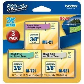 3/Pack 3/8" (9mm) P-Touch M Tape Value Pack for Brother PT-85, PT85 Label Maker