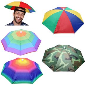 4 Pack Umbrella Hat, Sports Head Umbrella Hats for Adult Women, 26" Diameter Folding Waterproof Rainbow Fishing Headwear for Outdoor Party Beach Hiking