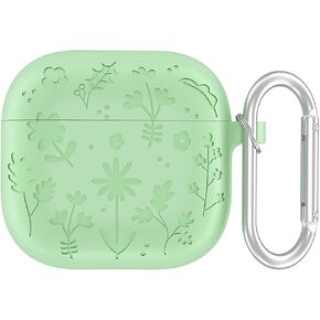 Flower Engraved Case Compatible with AirPods 4 with Keychain, Cute Soft Silicone Shockproof Protective Cover Compatible with AirPods 4 with Active Noise Cancellation