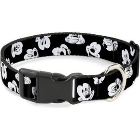 Buckle-Down Plastic Clip Collar - Mickey Mouse Expressions Scattered Black/White - 1/2" Wide - Fits 6-9" Neck - Small