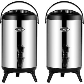 2 قطعة موزع مشروبات معزول، إبريق قهوة حراري ساخن وبارد من الفولاذ المقاوم للصدأ، موزع مشروبات 10 لتر/2.6 جالون مع حنفية، مثالي للمياه الساخنة والشاي والقهوة والحليب (أسود-قطعتان) in Kuwait