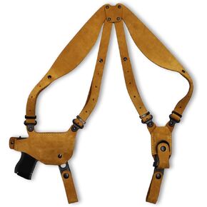 Premium Suede Leather Shoulder Holster with Single Magazine Carrier for Glockk 42, Right Hand Draw, Natural Color #1106#