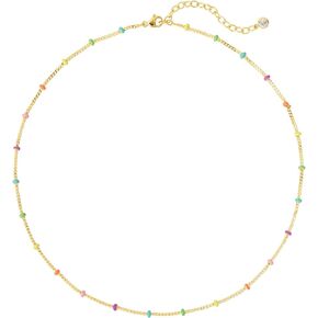 WEARON Gold Choker Necklace for Women 18K Gold Plated Dainty Bead Gene Figaro Heart Herringbone Paperclip Chain Choker Necklace Delicate Choker Jewelry Gifts for Women