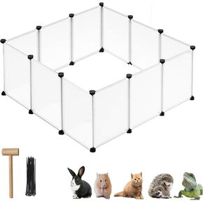 12 Panels Pet Playpen for Small Animals, 55" * 27.6" * 17" Pet Playpen with Anti-Slip Mats, Transparent Plastic Pet Fence for Guinea Pigs, Ferrets, Hamsters, Hedgehogs