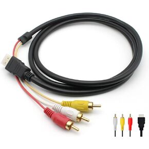 HDMI to RCA Cable, 1080P HDMI Male to 3-RCA Audio Video Cable Transmitter for TV, HDMI to AV Cord Cable HDTV/DVD-5FT/1.5M