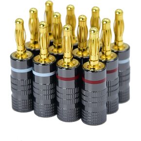 4mm Audio Plug Jack Banana Plugs for Speaker Wire 24K Gold Plated Banana Adapter Cable Connector Clips 12 Pack