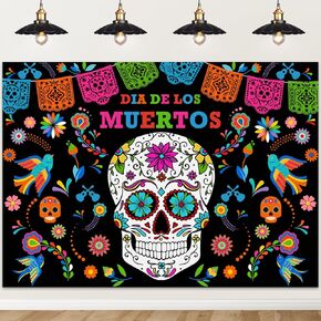 Mocsicka Day of The Dead Backdrop Dia de Los Muertos Photography Background Mexican Fiesta Sugar Skull Dress-up Party Cake Table Decoration Banner Photo Booth Props (7x5ft)