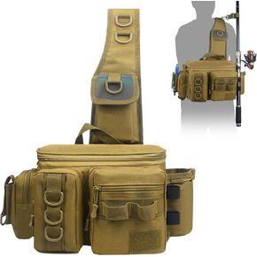 OROOTL Fishing Tackle Bag Fishing Fanny Pack Crossbody Fishing Backpack with Rod Holder Lightweight Portable Fishing Sling Bag for Fishing Camping Hiking Men Women Gift