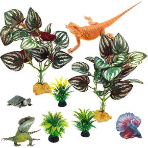 Hamiledyi Reptile Artificial Plants Terrarium Plants Fake Plants Decorations Tank Accessories for Snake Geckos Lizards Snakes Turtles Chameleons (5 PCS)