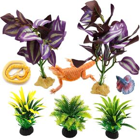 Hamiledyi Reptile Artificial Plants Terrarium Plants Fake Plants Decorations Tank Accessories for Snake Geckos Lizards Snakes Turtles Chameleons (5 PCS)