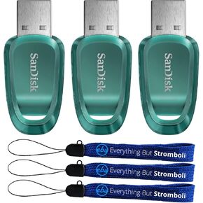 SanDisk Ultra Eco USB 3.2 Flash Drive 3-Pack 512GB Gen 1 USB-A High Performance Thumb Drive for Computers, Laptops, 100MB/s (SDCZ96-512G-G46) Bundle with (3) Everything But Stromboli Lanyards