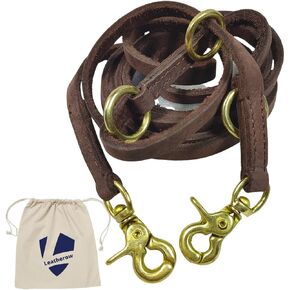 New Launch Leatherow Hands Free Dog Leash, Multifunctional Dog Training Leads, 8ft Leather Double Leash for Puppy, Small & Medium Dogs