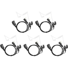 2 Pin Earpiece Headset with PTT Mic and Transparent Acoustic Tube for Kenwood Nexedge Hytera Puxing Wouxun Radio UV-82 UV-5R BF-F9 BF-888S TK260 TH-215 H-777 RT21 GT-3TP (5 Pack)